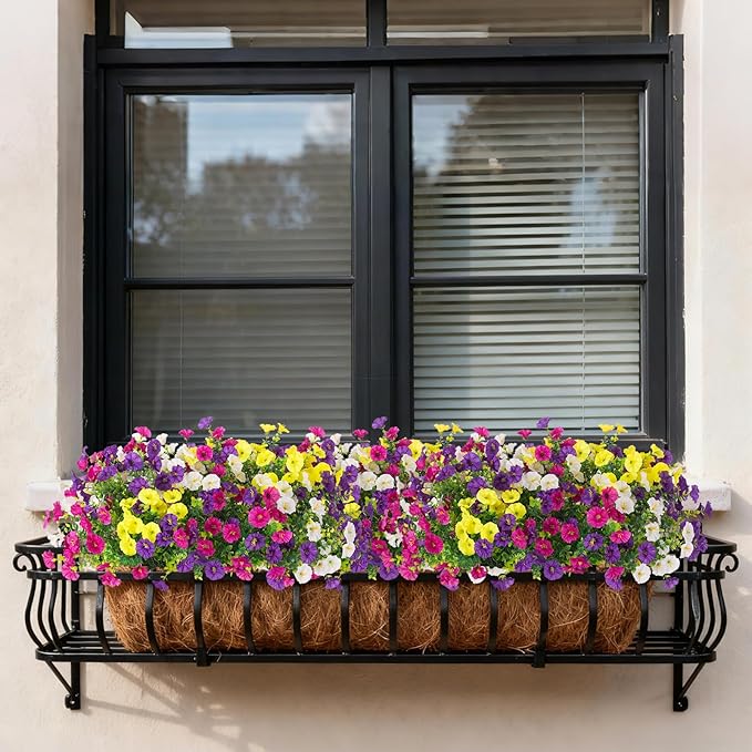 12 Bundles Morning Glory Artificial Flowers for Outdoor Decoration UV Resistant Fake Plastic Plants Artificial Greenery for Indoor Outdoor Garden Patio Window Box Home Decor