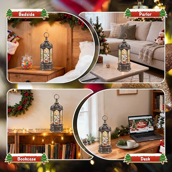 Musical Christmas Snow Globe, Large Santa Snow Globes Village Christmas Lantern, 6-Hour Timer Music Box, Christmastree Snow Mountain Decor Gift