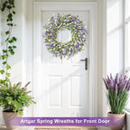 Artgar 26 Inch Spring Wreaths for Front Door, Spring Summer Lavender Paper Flower Wreaths for Home Farmhouse Windows Walls Porch Wedding Indoor Outdoor Decor for All Seasons (Purple)
