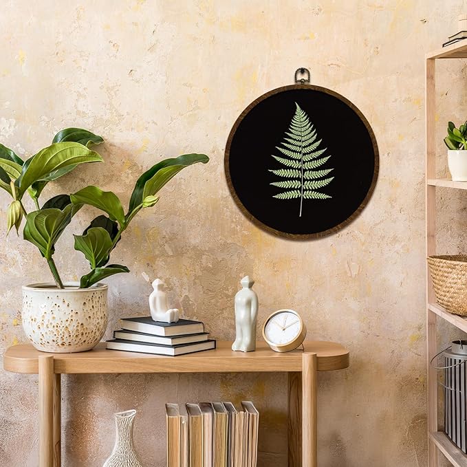 Rustic Botanical Wall Art Decor, Boho Wildflower Ferns Plants Canvas Prints Round Wall Art,Vintage Wall Hanging Door Artwork Decor for Farmhouse Bedroom Living Room Gallery 10x10in (MG07)