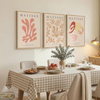 Framed Large Matisse Abstract Wall Art Set of 3, Vintage Neutral Pink Floral Botanical Canvas Prints, Classical Matisse Paintings Pictures for Living Room, Bedroom, Hallway, Office Decor, Total Size 30x60 In