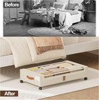 LAMU Under Bed Storage with Wheels, 2 Pack Under Bed Storage Containers with Clear Lid, XXL 60L Underbed Storage Bins, Rolling Under Bed Metal Drawers for Clothes, Blankets, Shoes, Beige