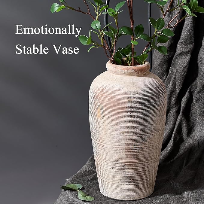Emotionally Grounded Vase, Vaseking Large Ceramic Rustic Vase, 11 inch Minimalist Decorative Farmhouse Tall Vases for Home Decor, Living Room, Enterway, Table Decoration, Gray