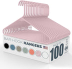 Neaties Plastic Hangers 100 Pack – Made in The USA – 6lb Capacity Standard Clothes Hangers with Strap Hooks for Dresses, Lingerie, Shirts, Pants, and Jackets – Pink