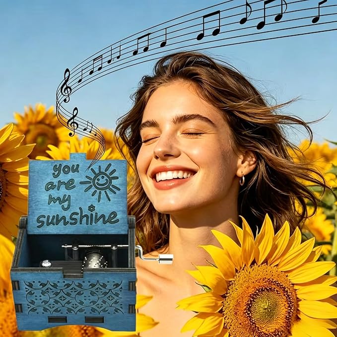 Dream Loom Wooden Music Box-You are My Sunshine, Hand Crank Vintage Engraved Musical Boxes Gifts for Birthday Christmas Valentine Mother’s Day