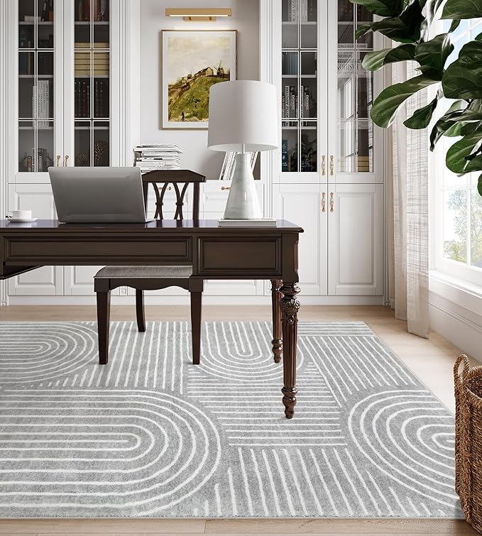 Lahome Abstract Area Rug 6x9, Soft Washable Rug for Living Room Ultra-Thin Non Slip Bedroom Rug, Modern Grey Throw Carpet for Dining Room Office(6'x9',Gray)
