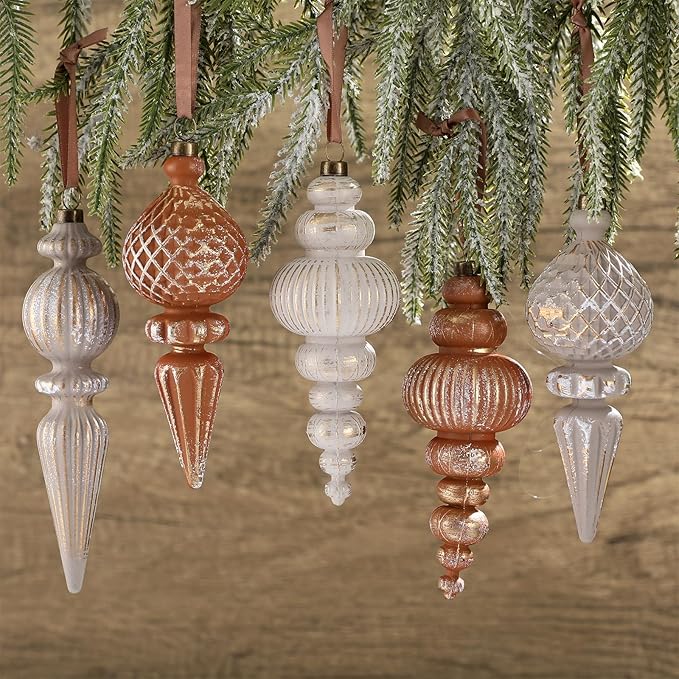 Yunlly 9 Pcs Neutral Christmas Ornaments Textured Christmas Tree Decor with Hanging Loop Modern Brown Hanging Finial Ornaments Shatterproof Home Decor for Xmas Vintage Rustic Farmhouse (Coffee Color)