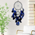 Blue and Black Dream Catcher Wall Decor Feather Dream Catchers with Luminous Bead Handmade Dreamcatcher Wall Hanging Ornament for Bedroom Living Room Home Decor