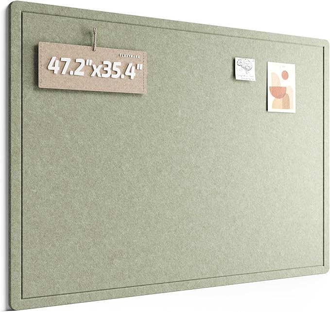 Fluxynara Large Bulletin Board, 47.2" x 35.4" Cork Board Alternative with 24 Safe Removable Adhesive Tabs, Foldable Felt Pin Board for Home Office, Classroom, Bedroom,Entryway for Walls—Sage