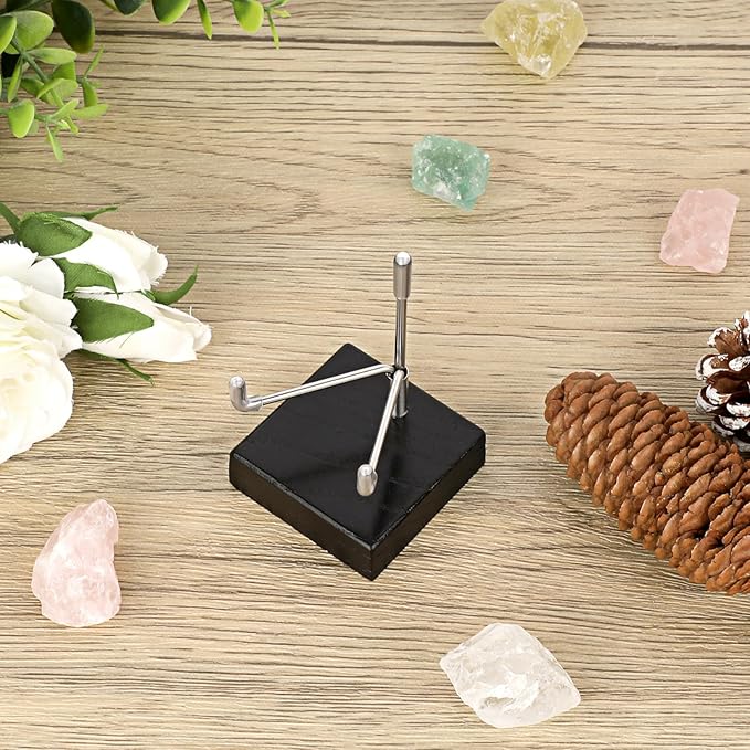 Hipiwe Adjustable Stainless Steel Arms Display Stand Wooden Base Rock Display Small Display Easel Holder for Displaying Fossil Coral Geodes Rock Mineral Agate Plate Seashell and Photos, 2"x2"x3.1"