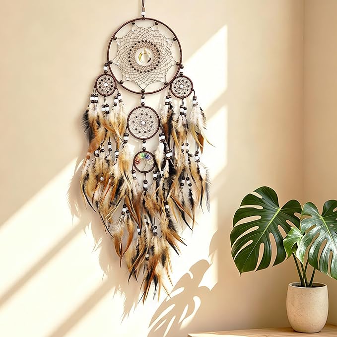 Dream Catchers for Adults,Large Dream Catchers for Bedroom,Brown Boho Dream Catcher Wall Decor Tree of Life Suncatcher Hanging Decoration Festival