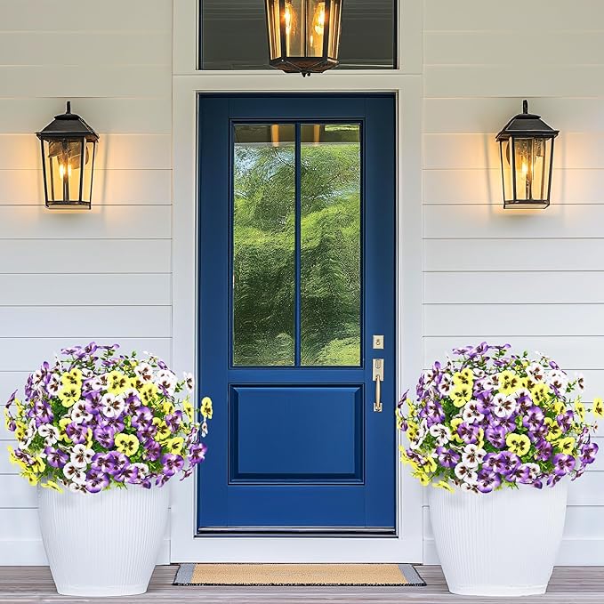 MARTINE MALL 18 Bundles Look Real Artificial Flowers for Outdoors, Realistic Fake Outdoor Flowers, UV Resistant Silk Pansy Flowers for Outside Faux Flower Plants for Outdoor Porch Garden, Mixed Colors