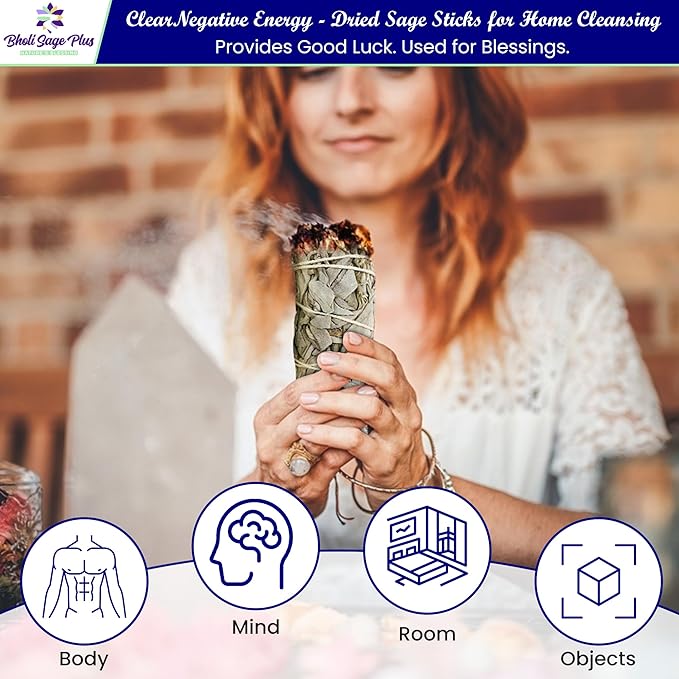 White Sage Sticks Pack of 6, Sage Smudge Kit 4'' Long Dried Sage Sticks for Meditation, Smudging and Cleansing, Getting Rid of Negative Energy, Sustainably Grown California Sage