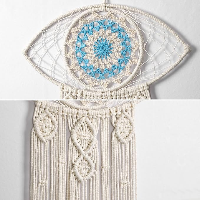 LOMOHOO Large Boho Dream Catchers Evil Eye Macrame Wall Hanging Woven Dream Catcher for Bedroom Home Dorm Room Ornament(Beige)