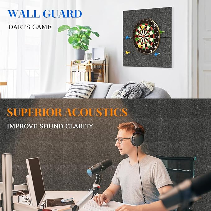 DOLLAR BOSS Felt Cork Board Tiles, 4 Packs 12" x 12" 1/2" Thick Cork Bulletin Board Self Adhesive Acoustic Panels Soundproof Corkboards for Walls with 40 Pushpins for Home Office Kitchen School, Grey