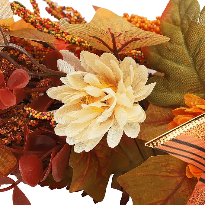 2 Pcs Artificial Maple Swags Wreaths, 25.9 Autumn Harvest Floral Swag, Fall Wall Hanging Garland with Maple Leaves for Thanksgiving Front Door Decoration