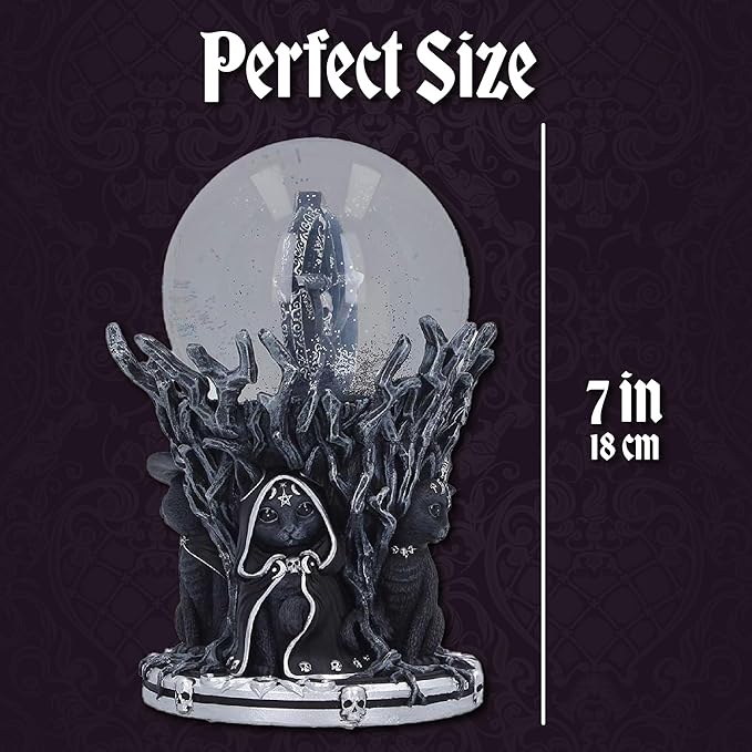 Nemesis Now Cult Cuties Circle of Mischief Snow Globe - Gothic Halloween Decor Indoor Figurine, Hand-Painted Resin Base, Glass Globe with Star Glitter, for Mom, Dark Fantasy Lovers