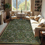 Moynesa Floral 9x12 Area Rug, Green Washable Living Room Rug, Boho Large Dining Room Rug, Non Slip Ultra Thin Botanical Soft Floor Carpet for Bedroom Home Office Farmhouse, Green