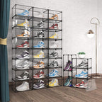 Transparent Plastic Storage Clear Shoe Display Case Box Organizer - Magnetic Side Open, 16PC (Black)