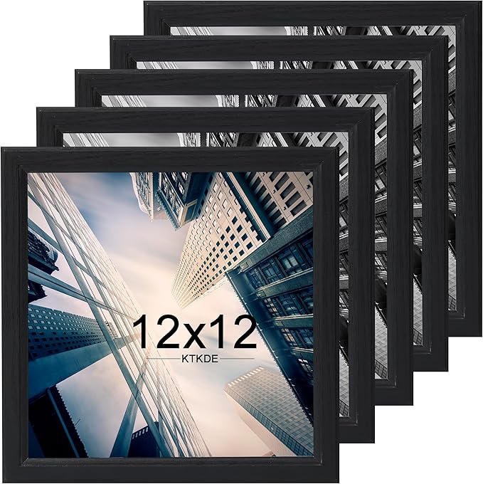 KTKDE 12x12 Picture Frame Set of 5, Wooden frames black, Wall Hanging Display, Best Square Photo Frame Studio Gallery for Photos, Posters & Art Prints