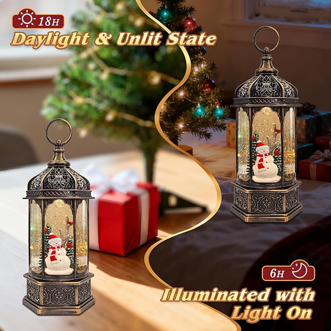Large Snowman Snow Globe, Cardinal Christmas Tree, Lighted Snow Globes Lantern, Musical&LED Lights, 8 Classic Songs, 6-Hour Timer, Xmas Gifts and Holiday Decoration