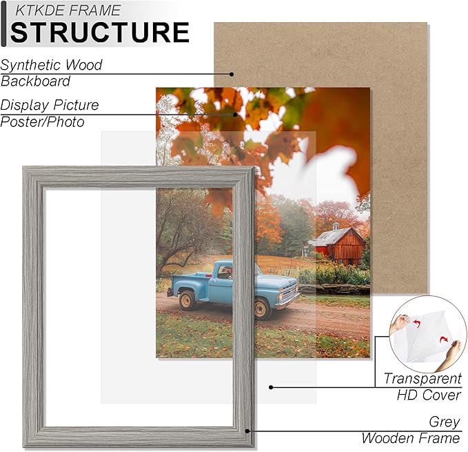 KTKDE 11x14 Picture Frame Set of 3, Grey Wooden frames, Vertical & Horizontal Wall Hanging for Wall Display,Studio Gallery Photo Frame for Photos, Posters & Art Prints