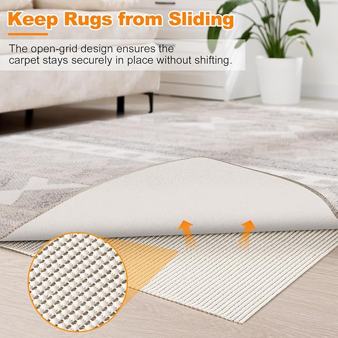 Songrey Non-Slip Rug Pad 2x10 FT, Extra Thick Carpet Pads for Hard Surfaces, Prevents Sliding and Secures Rugs, Provides Floor Protection with Comfort Cushioning