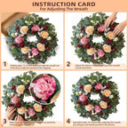 WANNA-CUL 24 Inch Spring Wreaths for Front Door,Spring Mothers Day Wreath Gifts Decorations with Pink,Champagne, Burgundy Rose and Eucalyptus Leaves for Valentines Day,Wedding or Indoor&Outdoor Decor