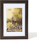 KTKDE 16x24 Picture Frame,Poster Frame Display Pictures 12 x 18 with Mat or 16x24 Without, Tempered Glass, 24 by 16 Walnut Wooden Frame Wall Gallery Photo Frame best gift