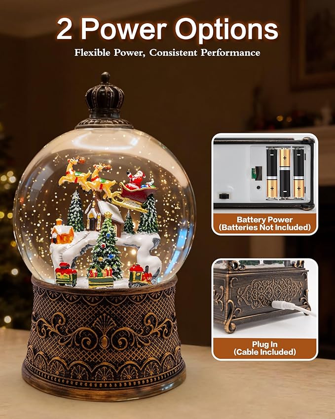 Christmas Snow Globes Light up Snowglobes Christmas Lantern with 8 Songs, 6.99" Christmas Snow Globes for Kids Adults, 6H Timer & Dual Power, Christmas Decorations Indoor, Gifts for Women Men