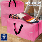 Cosy Family 12 Pack Heavy Duty Extra Large Moving Bags with Backpack Straps - Strong Handles & Zippers, Storage Totes For Space Saving, Fold Flat, Alternative to Moving Box, Pink