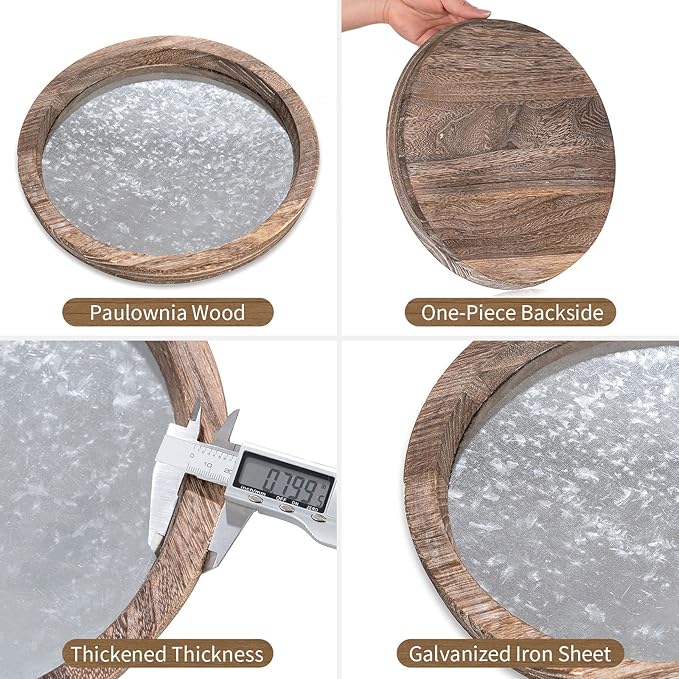 Hanobe Candle Plate Holder Tray: Round Wood Decorative Candle Plate - Rustic Farmhouse CoffeeTable Decor - Tealight Pillar Trays for Home Decor (Distressed Mirror)