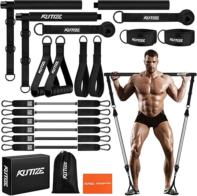 Pilates Bar Kit with Resistance Bands, Heavy Duty Pilates Equipment for Men, Training Bands with Handles for Legs, Hip, Back, Arm, Abs, Chest, Shoulders, Portable Home Gym Workout Equipment
