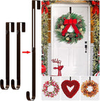 2-Pack Wreath Hooks for Front Door, 12.5-20" Extendable Heavy Duty Metal Over The Door Hooks (22 lbs) for Spring Decor & Coats, Slim Damage-Free Hanger for Tall & Screen Doors, Brushed Nickel