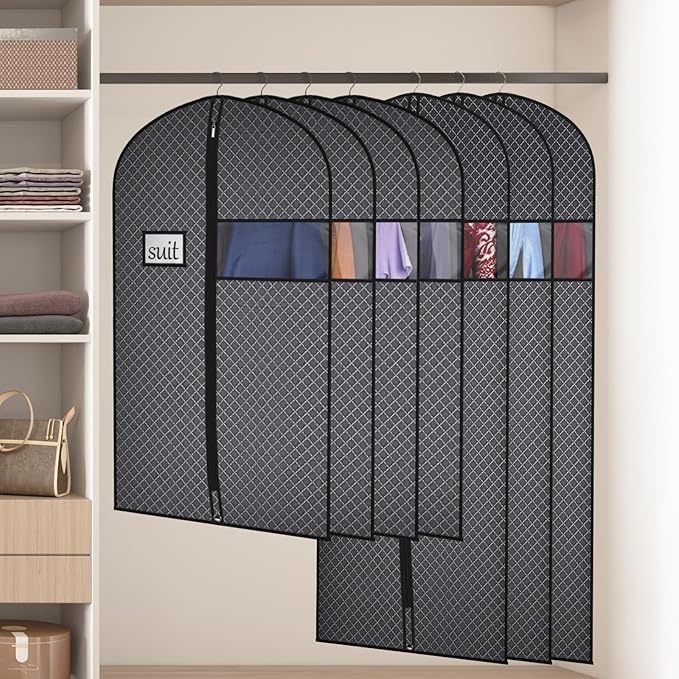 Univivi 60 Inch Lightweight Garment Bag for Hanging Clothes, Full Zipper Dress Bags for Gowns Dress Cover with Clear Window and ID Card Holder for Suits, Long Dress, Coats, 10 Pack, Black