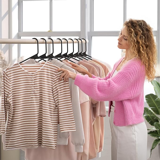 Plastic Hangers 50 Pack Black - Clothes Hangers - Makes The Perfect Coat Hanger and General Space Saving Clothes Hangers for Closet - Percheros Ganchos para Colgar Ropa Hangars
