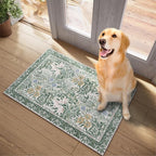 Botanical Floral Washable Entryway Area Rug 2x3 Light Green Cream Vintage Garden Design, Perfect for Soft Door Mat Indoor Entrance, Ultra-Thin Easy Clean Small Throw Carpet for Bedroom Bathroom