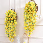 Waipfaru Artificial Petunias Flowers for Outdoors, 4 Pcs UV Resistant Fake Hanging Plants Spring Outside Decor, Faux Silk Flowers Long Trailing Vines for Outdoor Planters Porch Garden (Yellow)