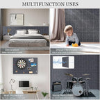 Large Felt Cork Board Alternative - 36" x 24" Bulletin Board with 30 Pushpins, 6 Pack Adhesive Cork Board, Sound Absorbing Fabric Wall Tiles, for Office Home Music Class, Dark Gray