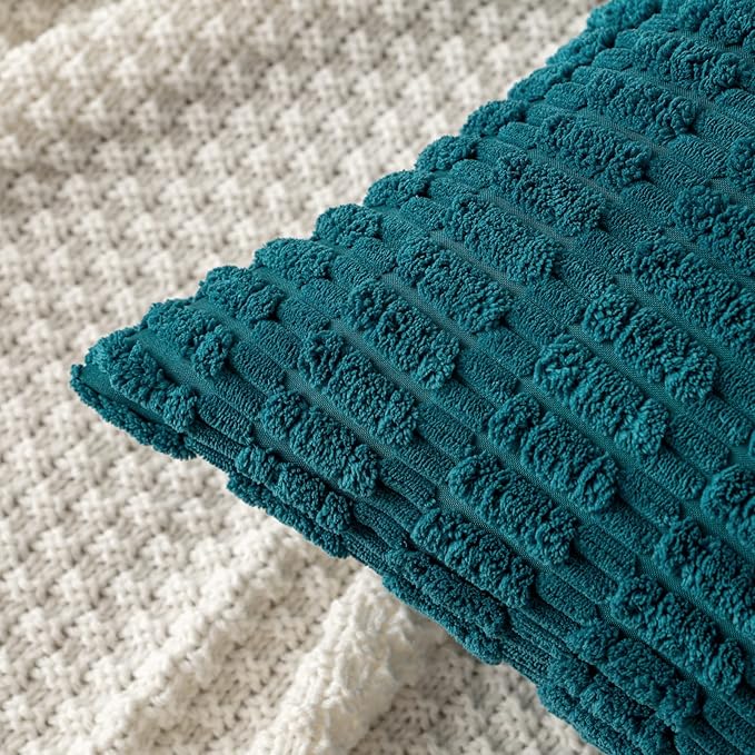 MIULEE Pack of 2 Corduroy Decorative Lumbar Throw Pillow Covers 20x12 Inch Soft Boho Striped Pillow Covers Modern Farmhouse Home Decor for Summer Coastal Sofa Living Room Couch Bed Teal