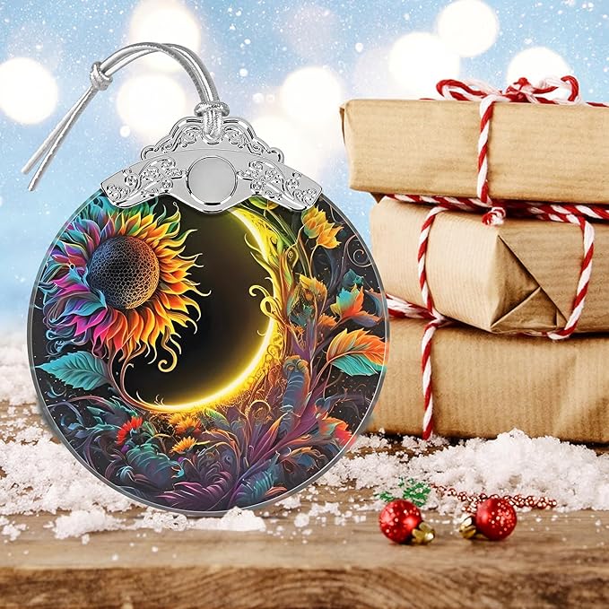 Sun and Moon Stained Glass Hanging Ornament - Christmas Tree Decoration Idea