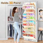 20-30 Pairs Over the Door Shoe Organizer, Clear Pockets Hanging Shoe Storage for Closet, 10-Tier Door Shoes Rack, Handing Shoes Holder Fit All the Family's Sneakers, Boots, Heels, Beige