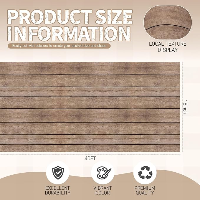 Hahafelt 1.3x39 ft Fabric Bulletin Board Roll Wood Grain Bulletin Board Brown Non-Woven Reusable Waterproof Erasable Wrinkle Resistant Fabric Roll for Background Decor DIY Craft