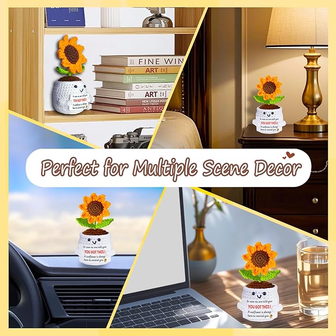 Get Well Gifts for Women Men, Inspirational Positive Sunflower Emotional Support Crochet - First Father's Day Birthday Galentines Graduation Cheer Up Gifts for Teens Students Coworker Best Friends