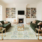 Washable 9x12 Area Rug - Light Green Vintage Floral for Living Room, Dining Room Under Table & Bedroom - Soft Low Pile, Non-Slip & Stain Resistan