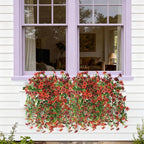 Artificial Hanging Flowers for Outdoors, 2 Pcs Fake Hanging Plant Spring Summer Decoration, UV Resistant No Fade Faux Flower for Porch Patio Yard Window Home Decor(Red Brown)