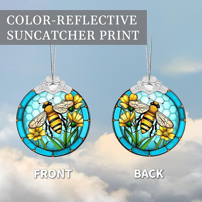 2025 Christmas Ornaments, Christmas Tree Ornaments Acrylic, Faux Stained Glass Effect White Elephant Gifts Exchange, Unique Suncatcher Xmas Stocking Stuffers for Women, Men (Bee)