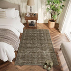 Washable 4x6 Rugs for Living Room, Boho Non-Slip Vintage Distress Small Rugs for Bedroom Nursery Office, 0.3" Neutral Oriental Throw Thin Carpet with Cushioning Pad, Rust/Multi
