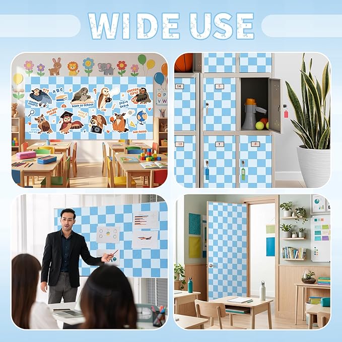 Hahafelt 16 in x 40 Ft Fabric Bulletin Board Roll Blue Plaid Bulletin Board Classroom Non Woven Background Decorations Waterproof Wrinkle Resistant Fabric Roll for Back to School Wall Decor