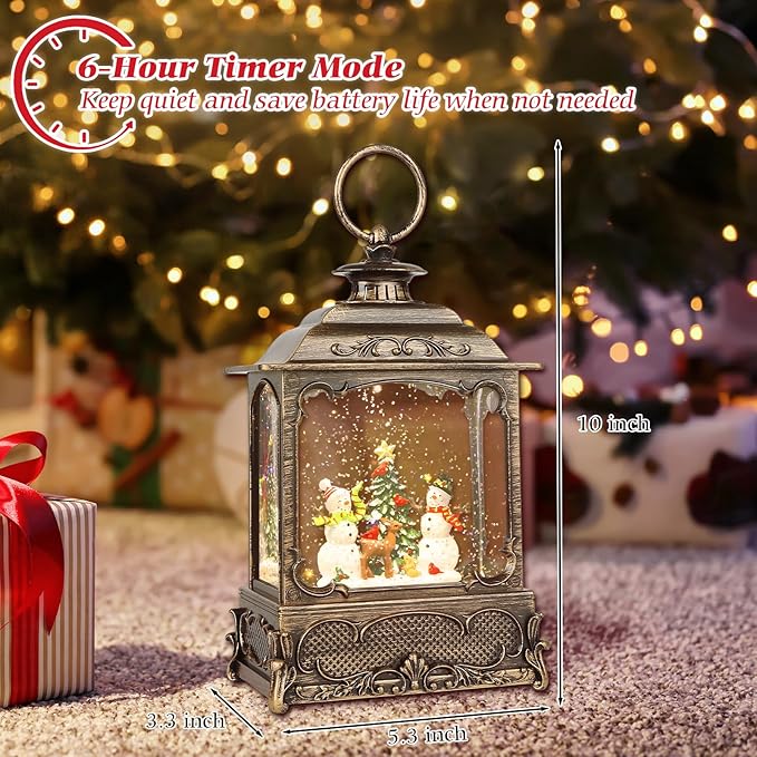 Christmas Snow Globe Lantern,Christmas Decorations Indoor for Home,with 6 Hour Timer Musical Snow Globes,Battery Or USB Powered Swirling Glitter Lantern Christmas Decor Gifts,Snowman Child